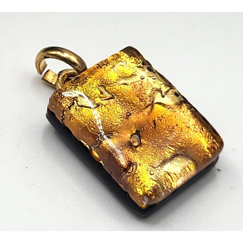 Metallic Gold & Copper Navy Blue Murano Glass Pendant 1.25in